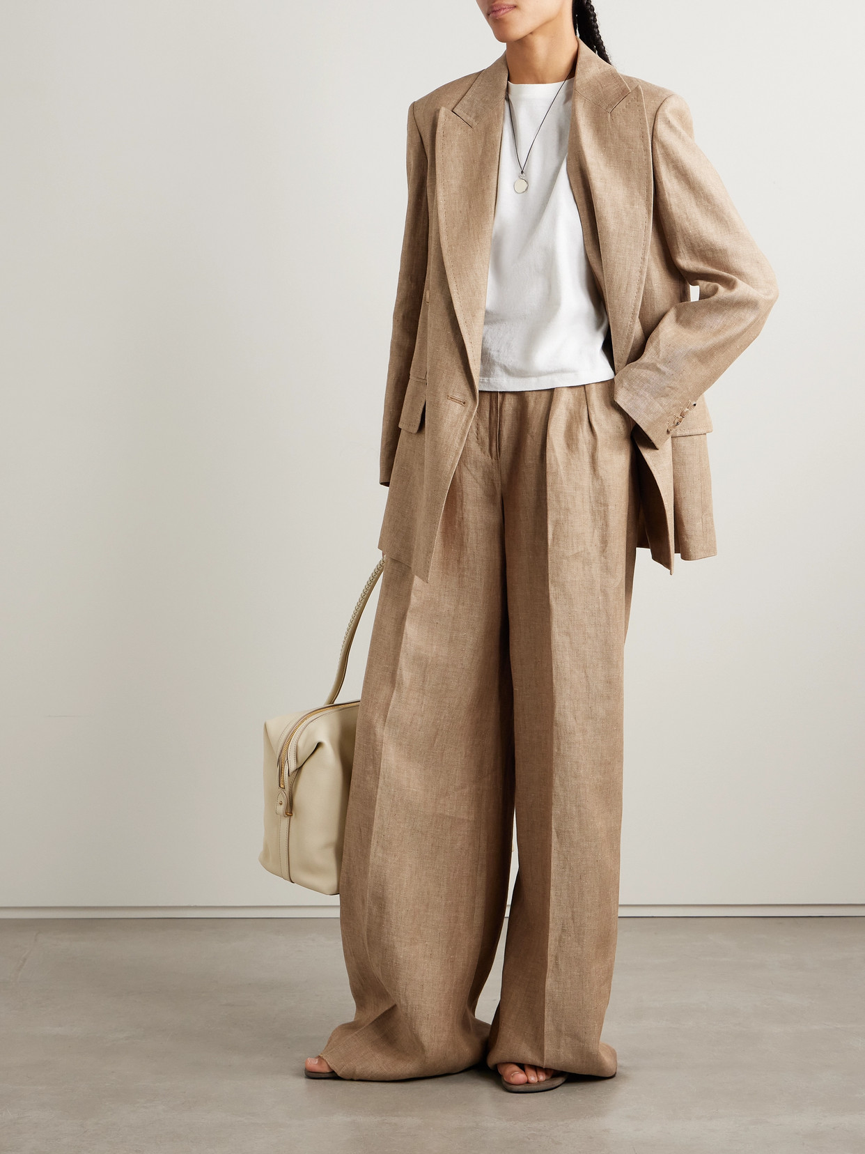 Max Mara Fagus Wool Blend Wide Leg Pants In Brown