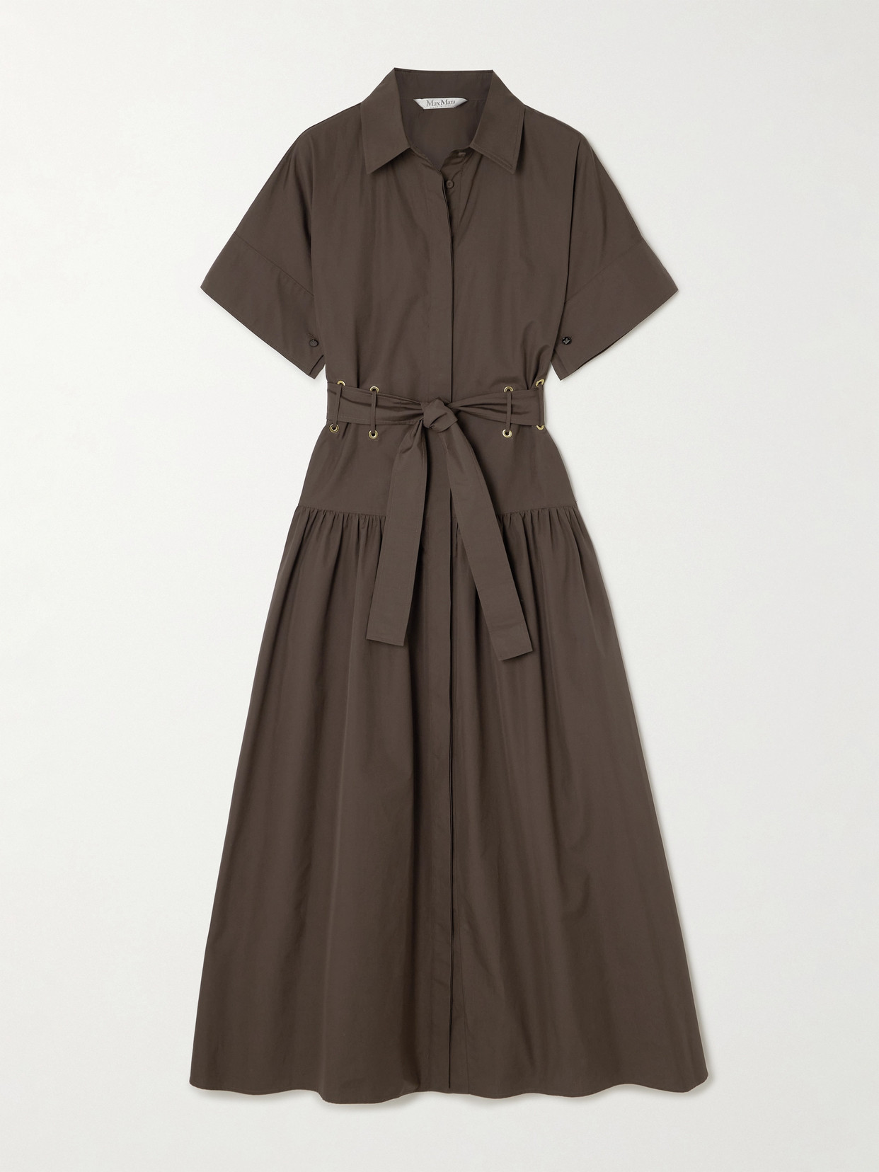 Max Mara Womens Agoraio Short-sleeves Cotton-poplin Maxi Dress Coffee In Brown