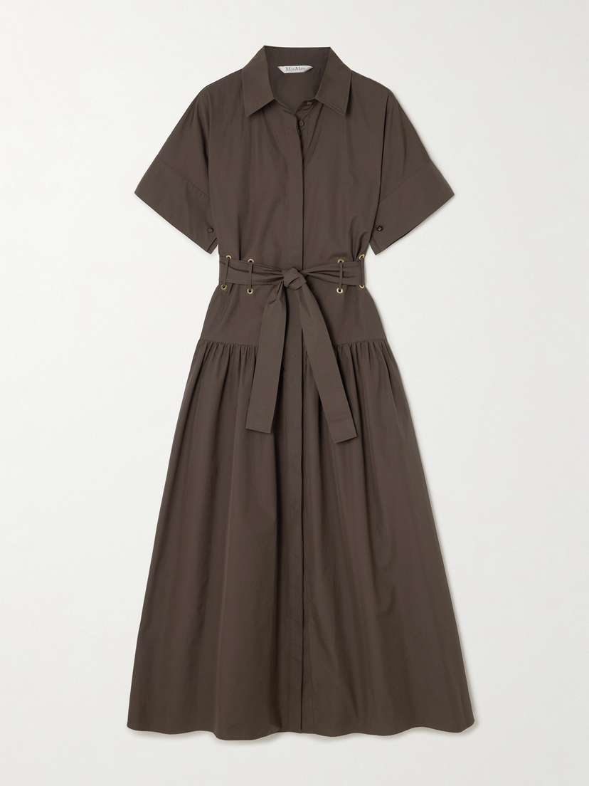 Max Mara Agoraio Belted Eyelet-embellished Cotton-poplin Midi Dress
