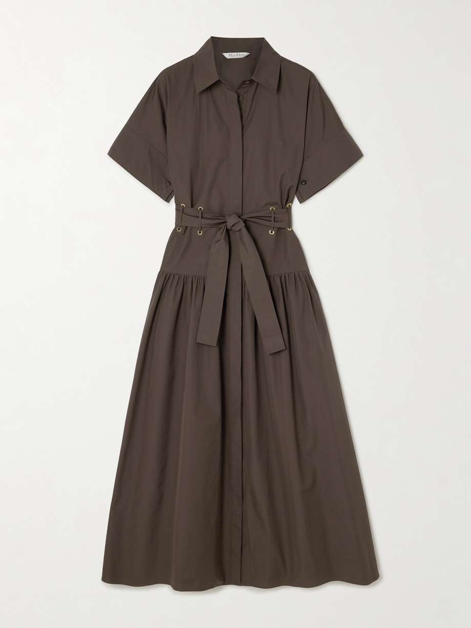 agoraio belted eyelet-embellished cotton-poplin midi dress