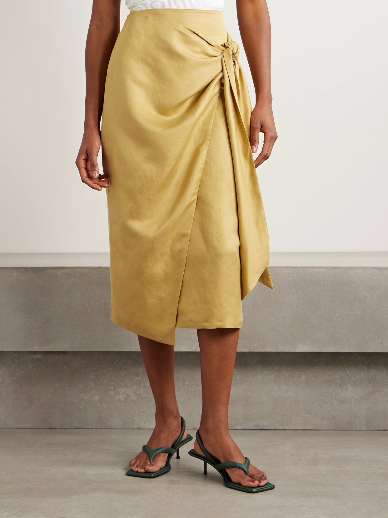 Max Mara Wrap Midi Skirt With High Waist Bow In Yellow