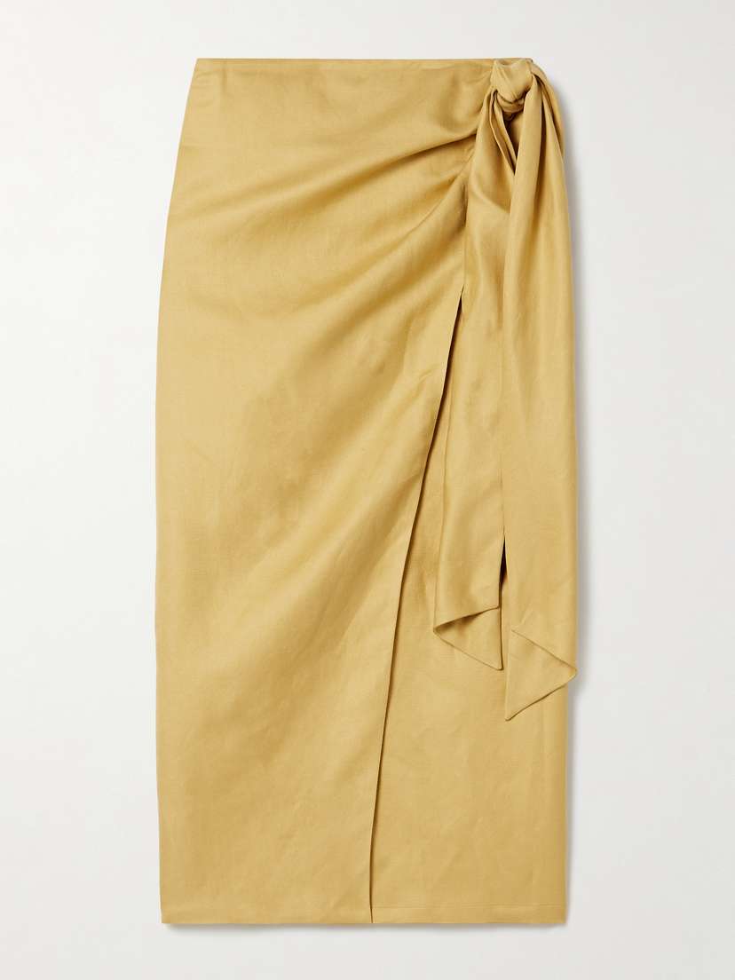 Max Mara Tequila Linen And Silk-blend Midi Wrap Skirt