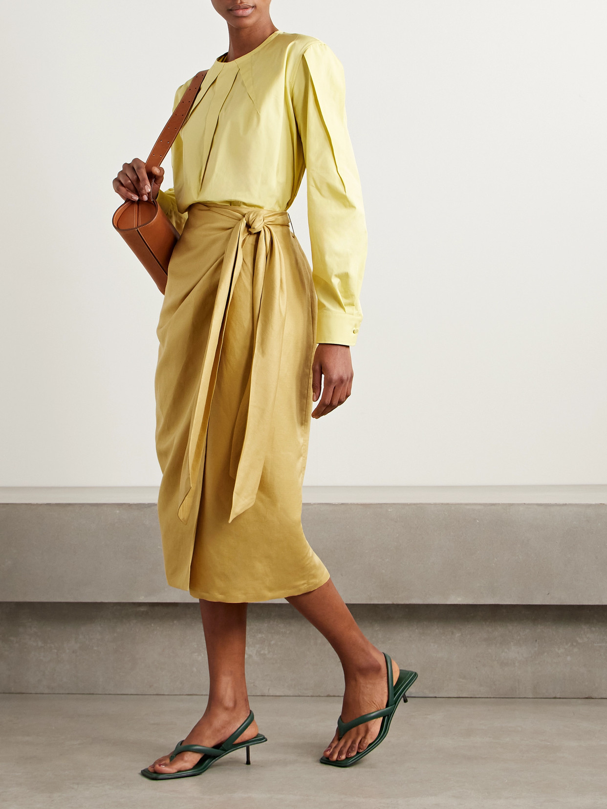 Max Mara Wrap Midi Skirt With High Waist Bow In Yellow