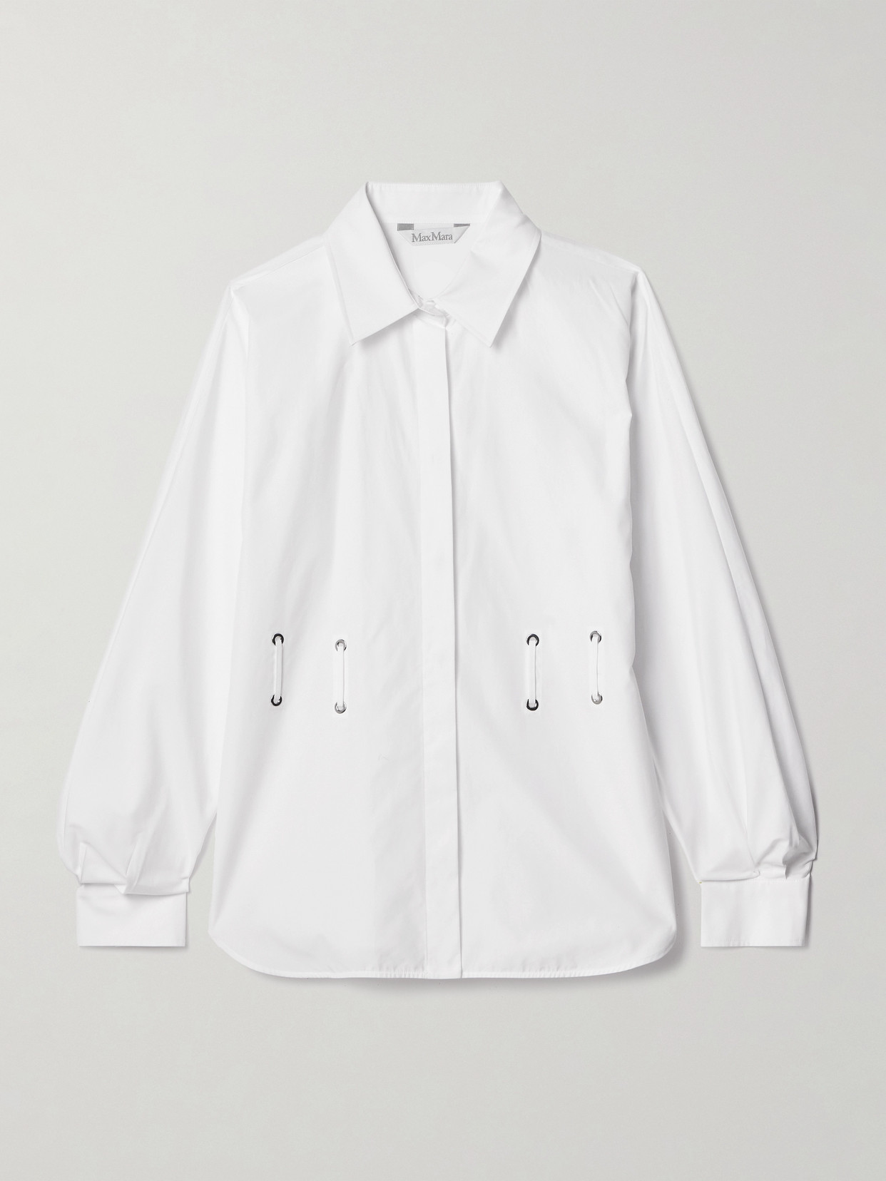 Max Mara Juglas Belted Embellished Cotton-poplin Shirt In White