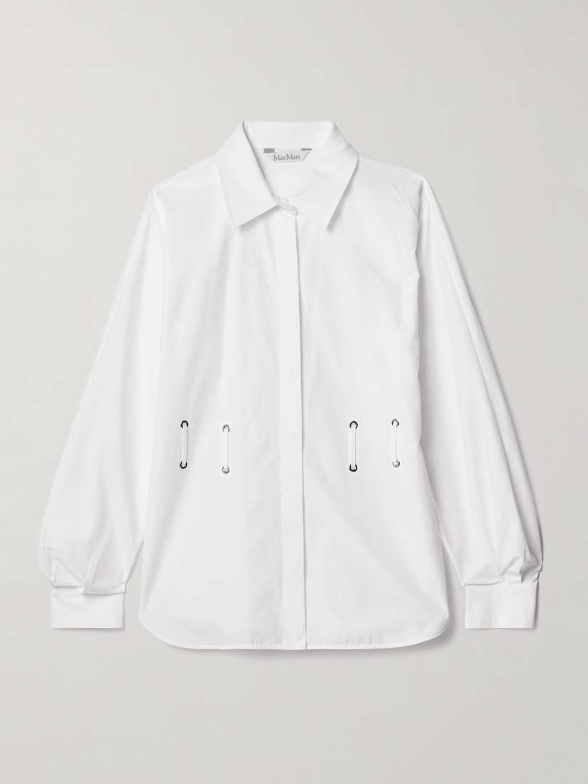 Max Mara Juglas Belted Embellished Cotton-poplin Shirt