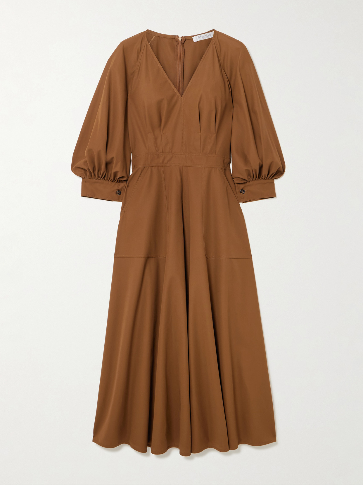 Max Mara - Pedaggi Paneled Cotton Midi Dress - Brown
