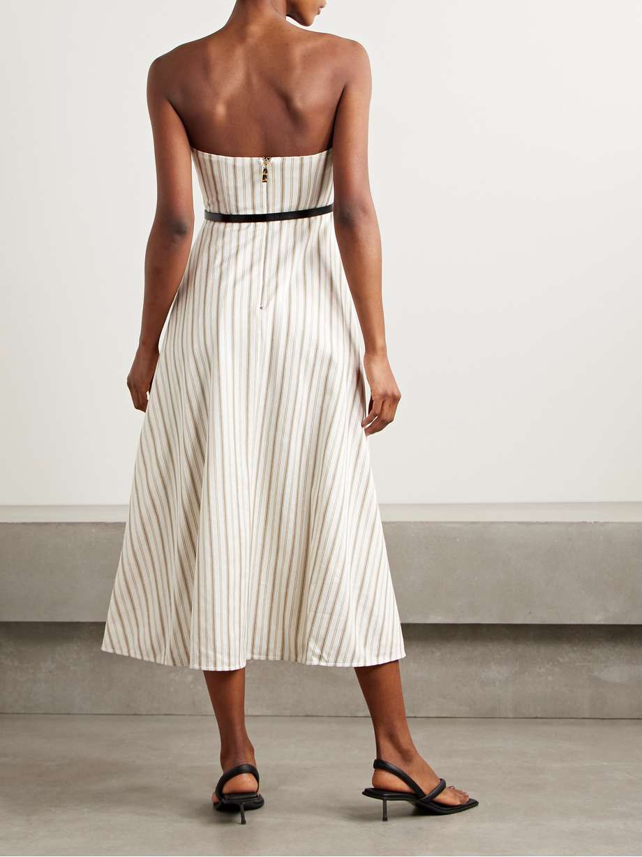 fervida belted strapless striped cotton and linen-blend midi dress