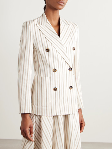 Max Mara Pensile double-breasted striped cotton and linen-blend blazer