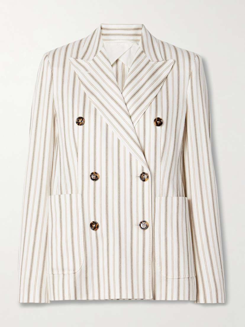 Max Mara Pensile Double-breasted Striped Cotton And Linen-blend Blazer