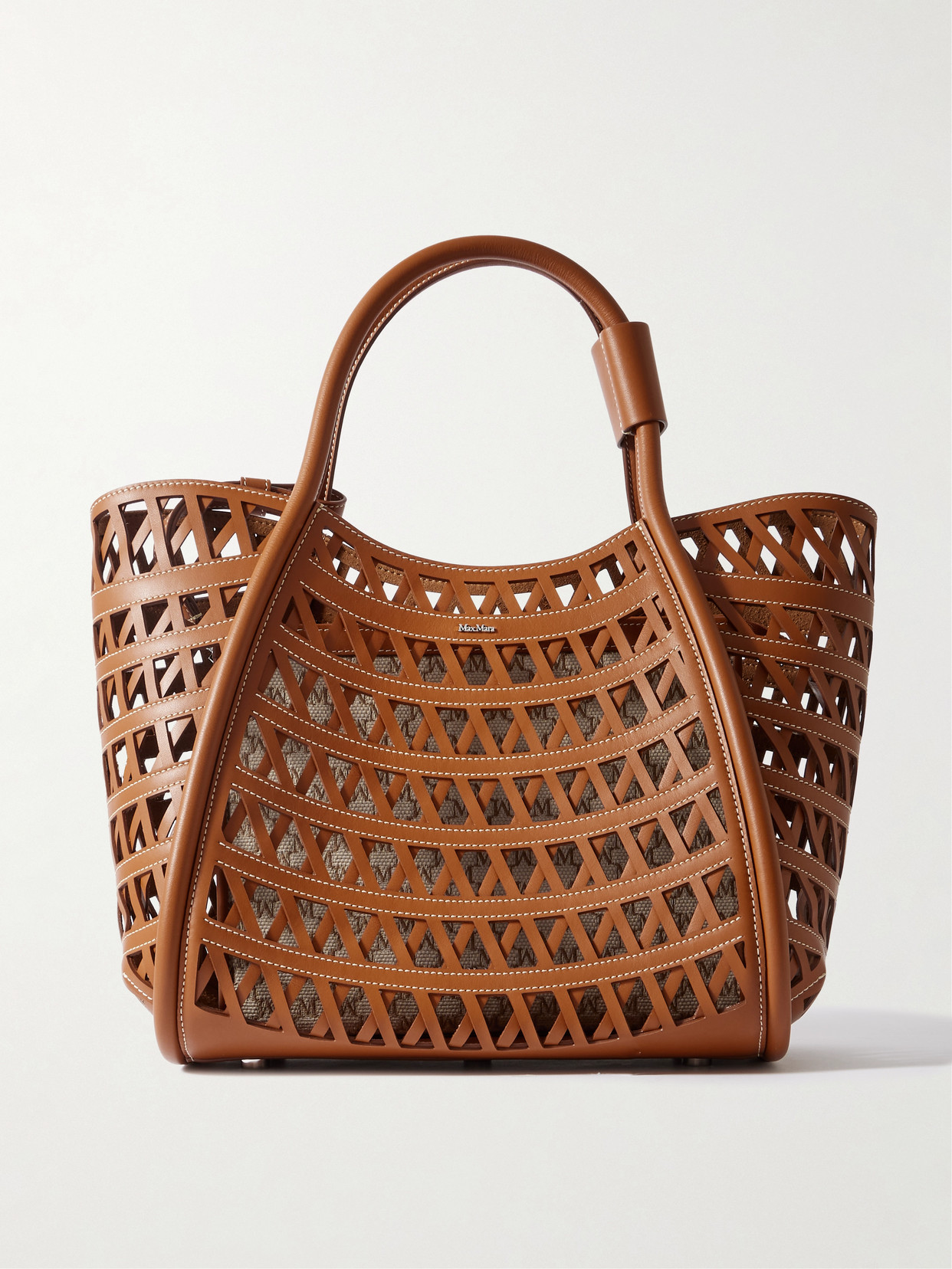 Max Mara Marine Cutout Leather Tote In Brown