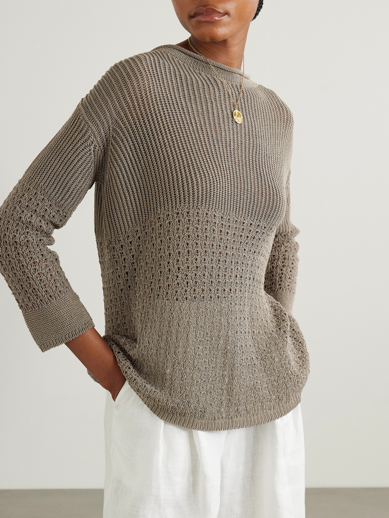 Max Mara Paggi Crocheted Cotton-blend Sweater In Neutrals