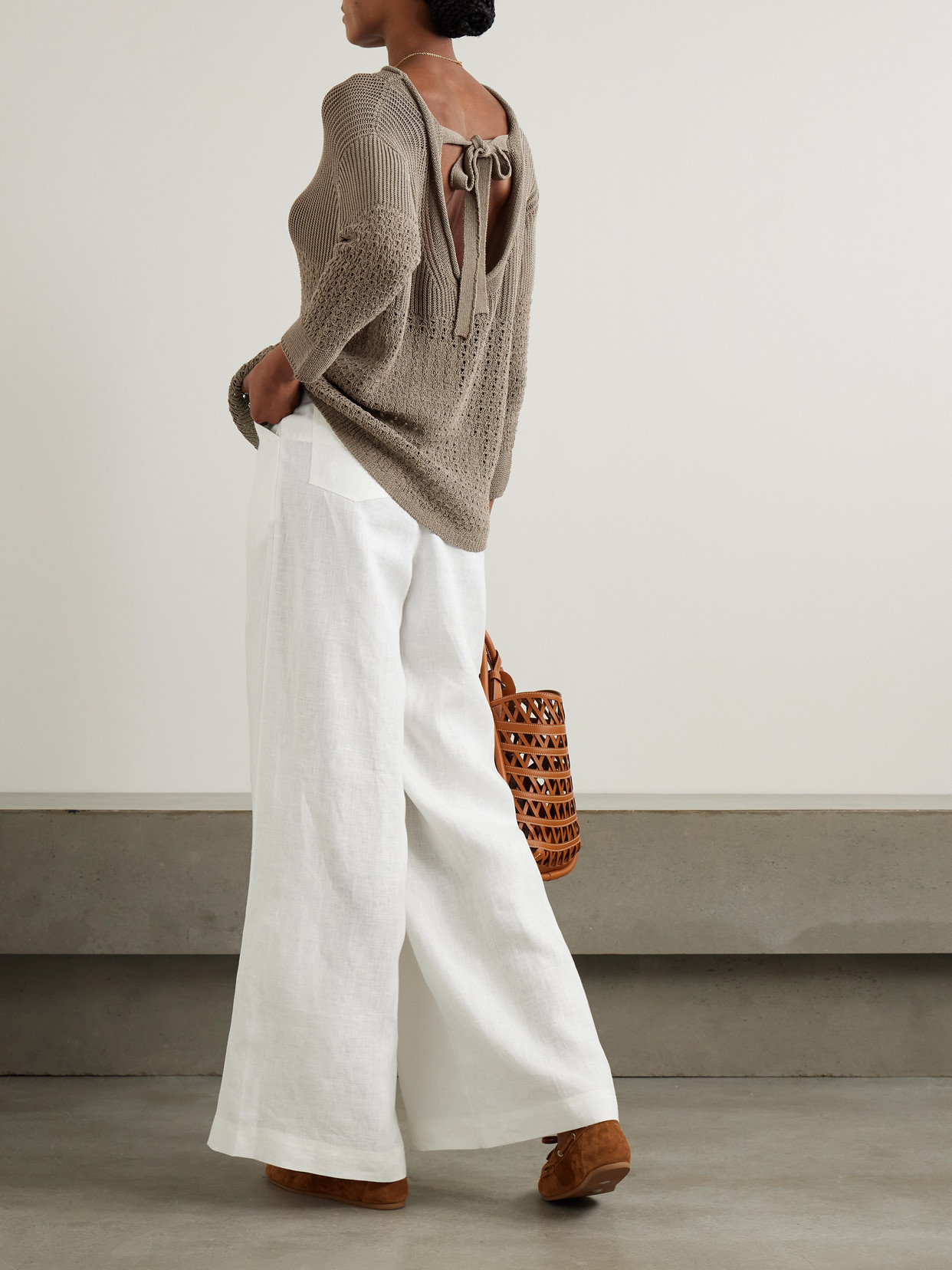 Max Mara Paggi Crocheted Cotton-blend Sweater In Neutrals