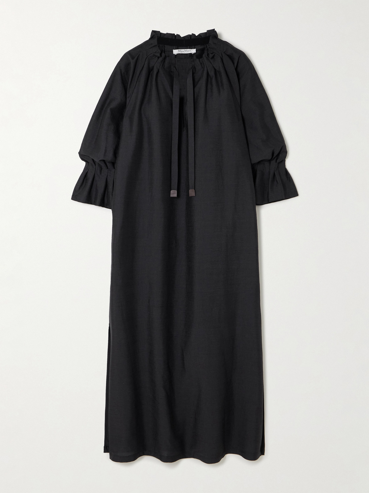 Max Mara - Jene Tie-detailed Ruffled Woven Midi Dress - Black