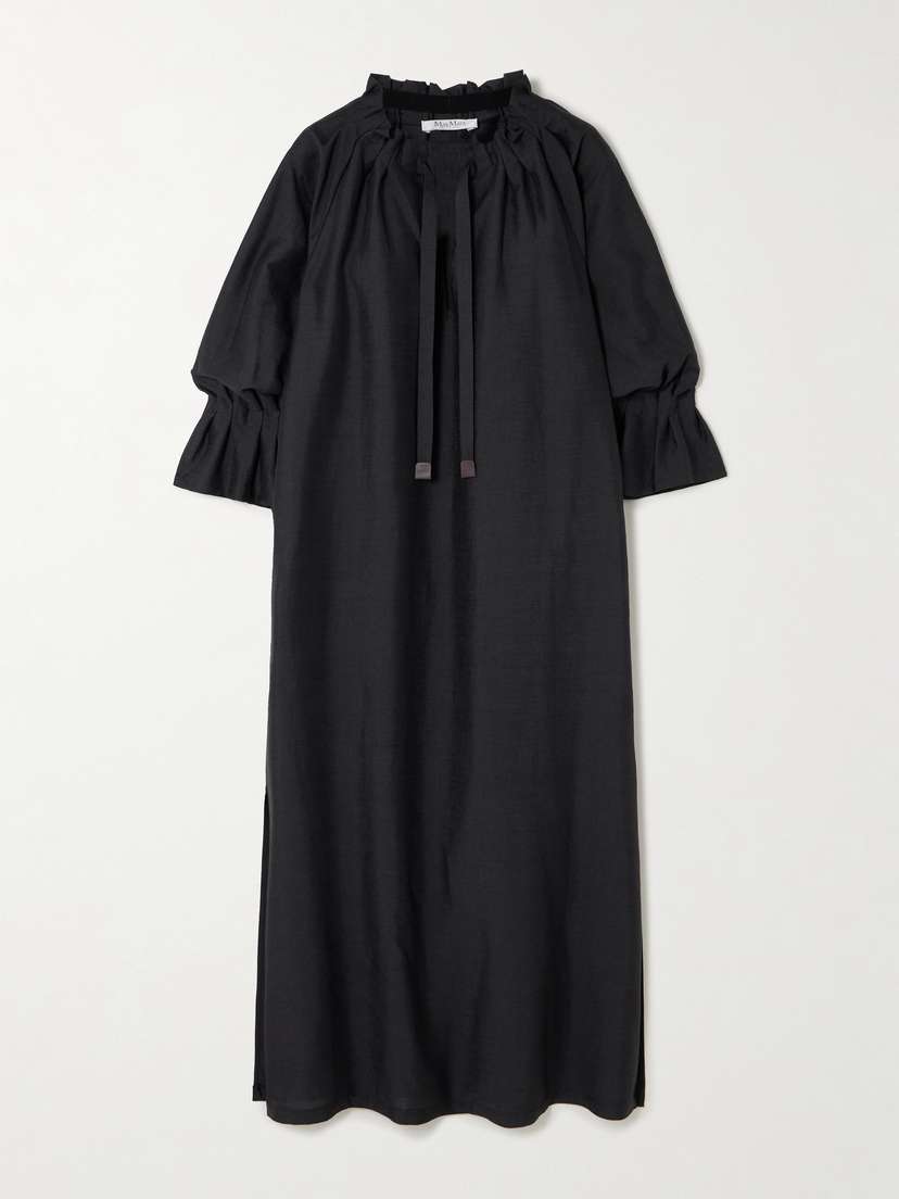 Max Mara Jene Tie-detailed Ruffled Woven Midi Dress - UK 12