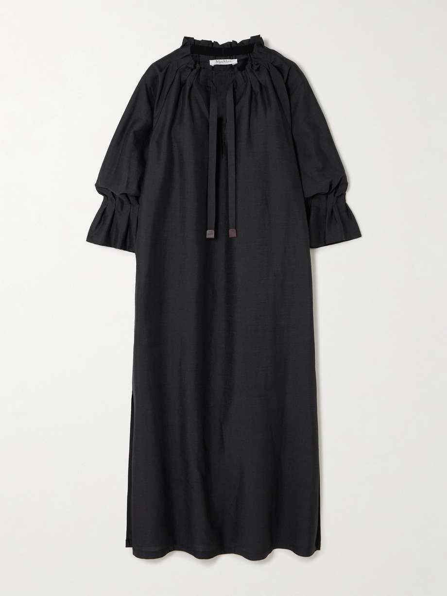 jene tie-detailed ruffled woven midi dress