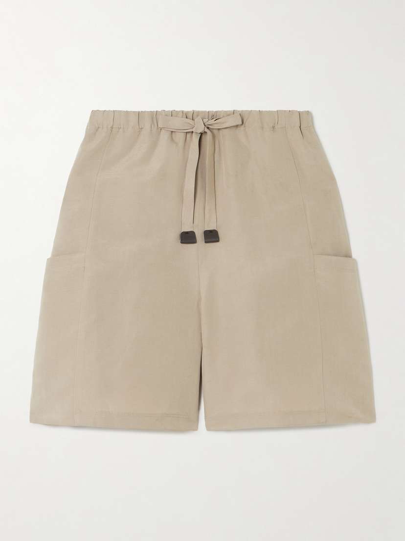 Max Mara Leather-trimmed Linen And Silk-blend Shorts