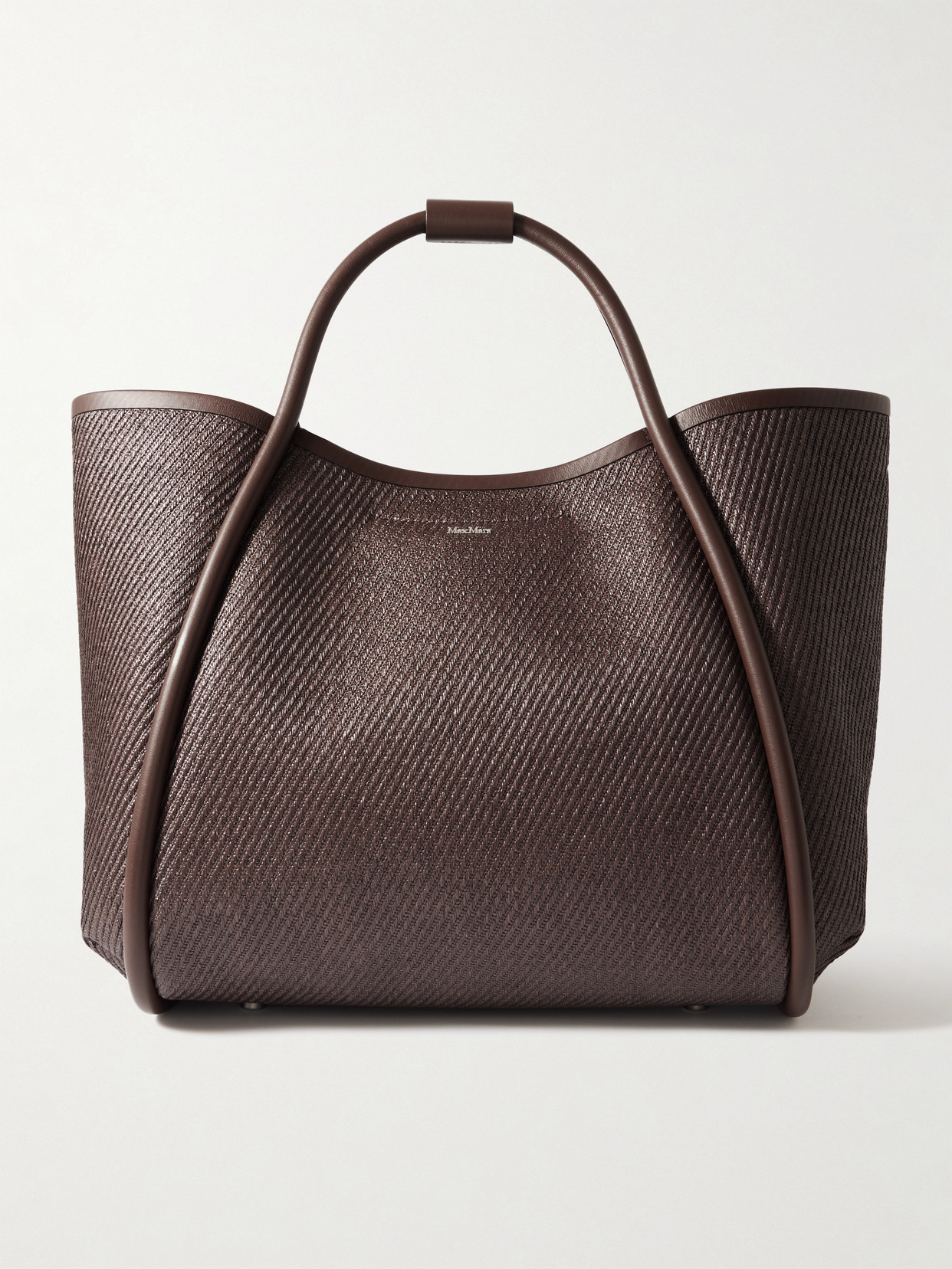 Max Mara Summermarin Leather-trimmed Woven Tote In Brown