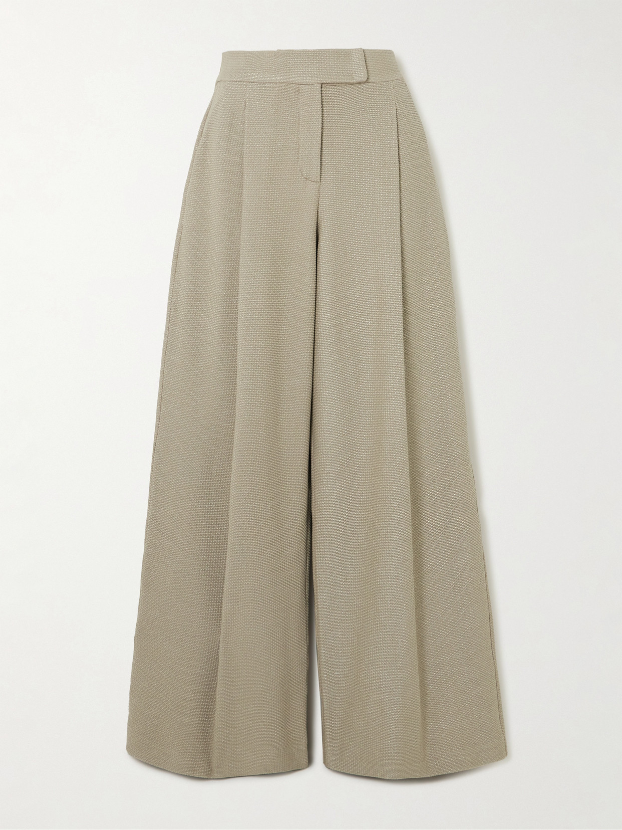Max Mara Aereo Pleated Metallic Cotton-blend Jacquard Wide-leg Pants In Neutrals