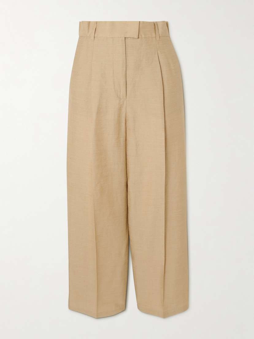 Max Mara Efedra Leather-trimmed Woven Wide-leg Pants