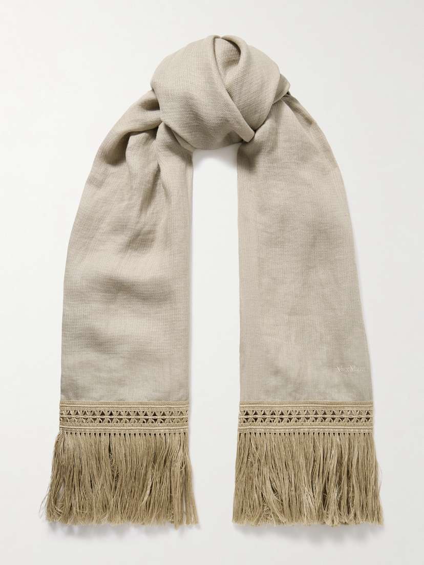 Max Mara Grammo Fringed Macramé-trimmed Linen Scarf