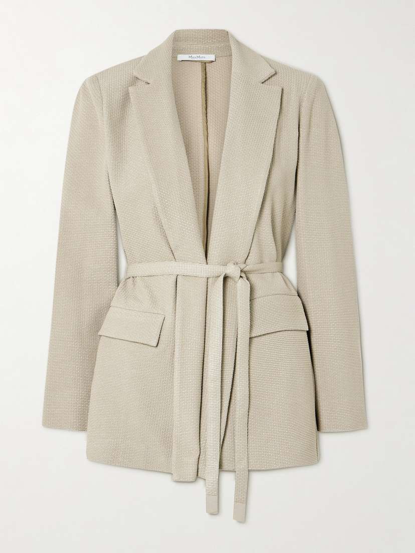 Max Mara Uberta Belted Jacquard-knit Metallic Cotton-blend Blazer