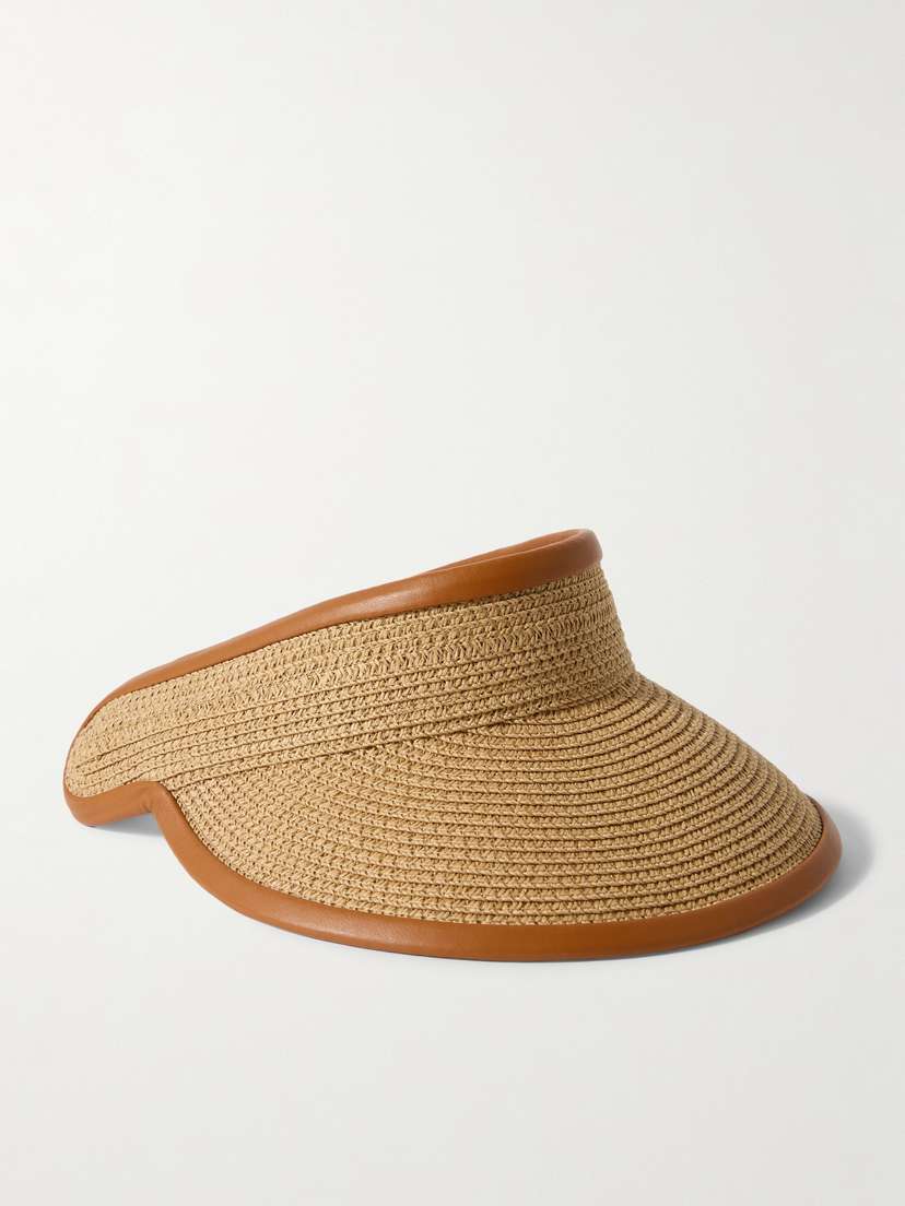 Max Mara Mogador Embellished Leather-trimmed Raffia Visor