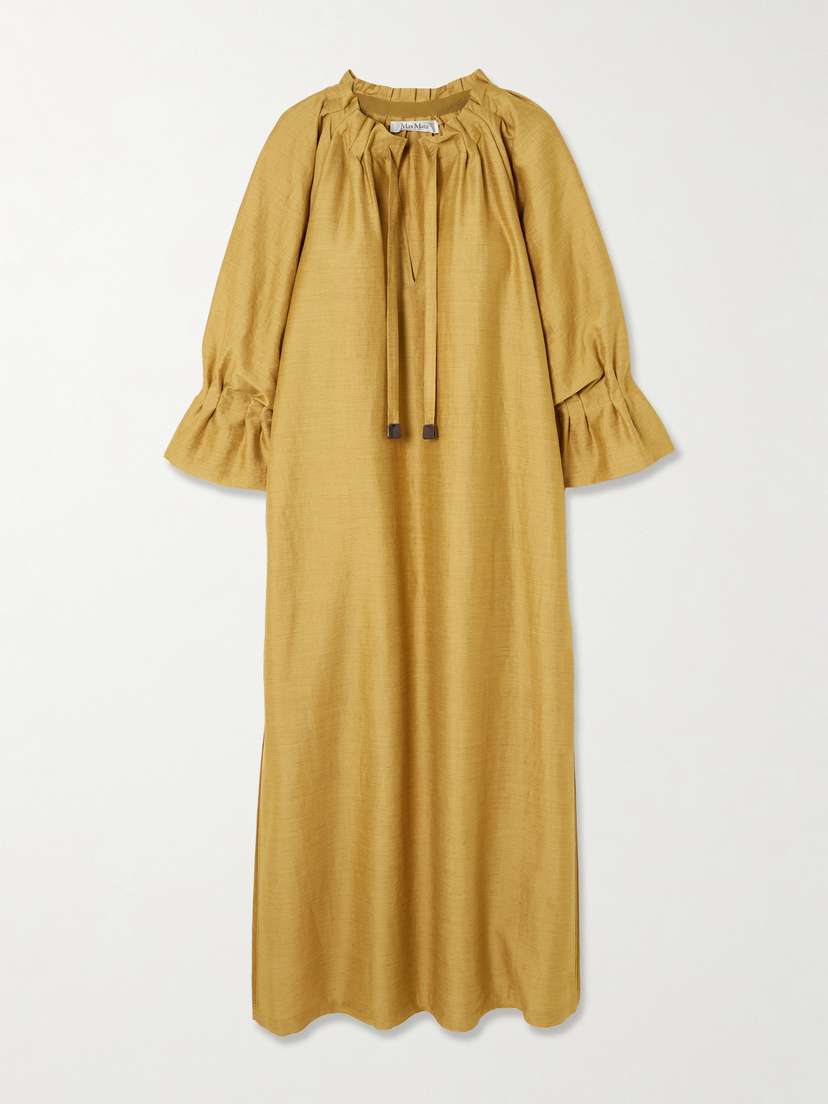 Max Mara Jene Tie-detailed Ruffled Woven Midi Dress