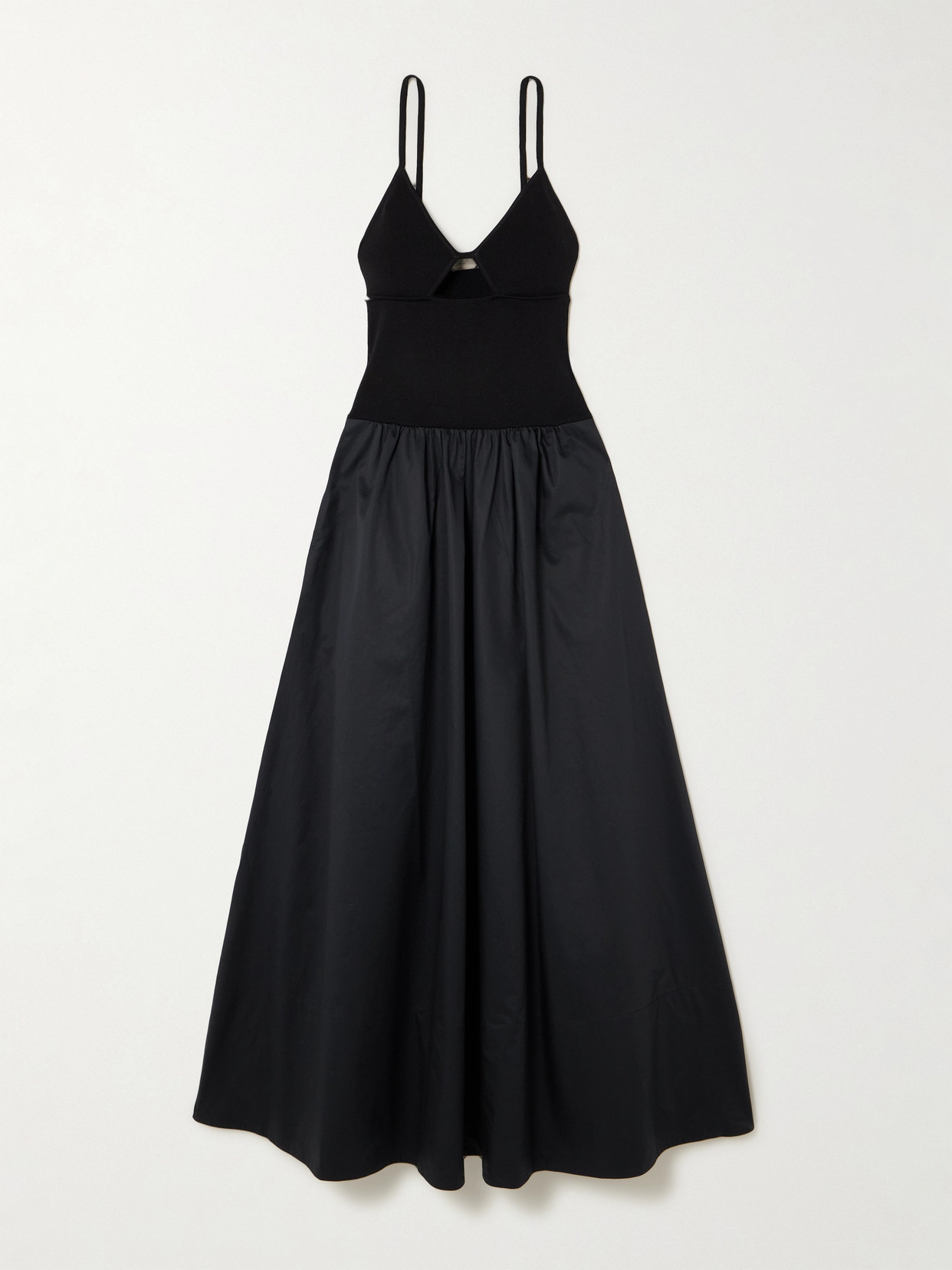 ST AGNI CUTOUT RIBBED-KNIT AND COTTON-POPLIN MAXI DRESS