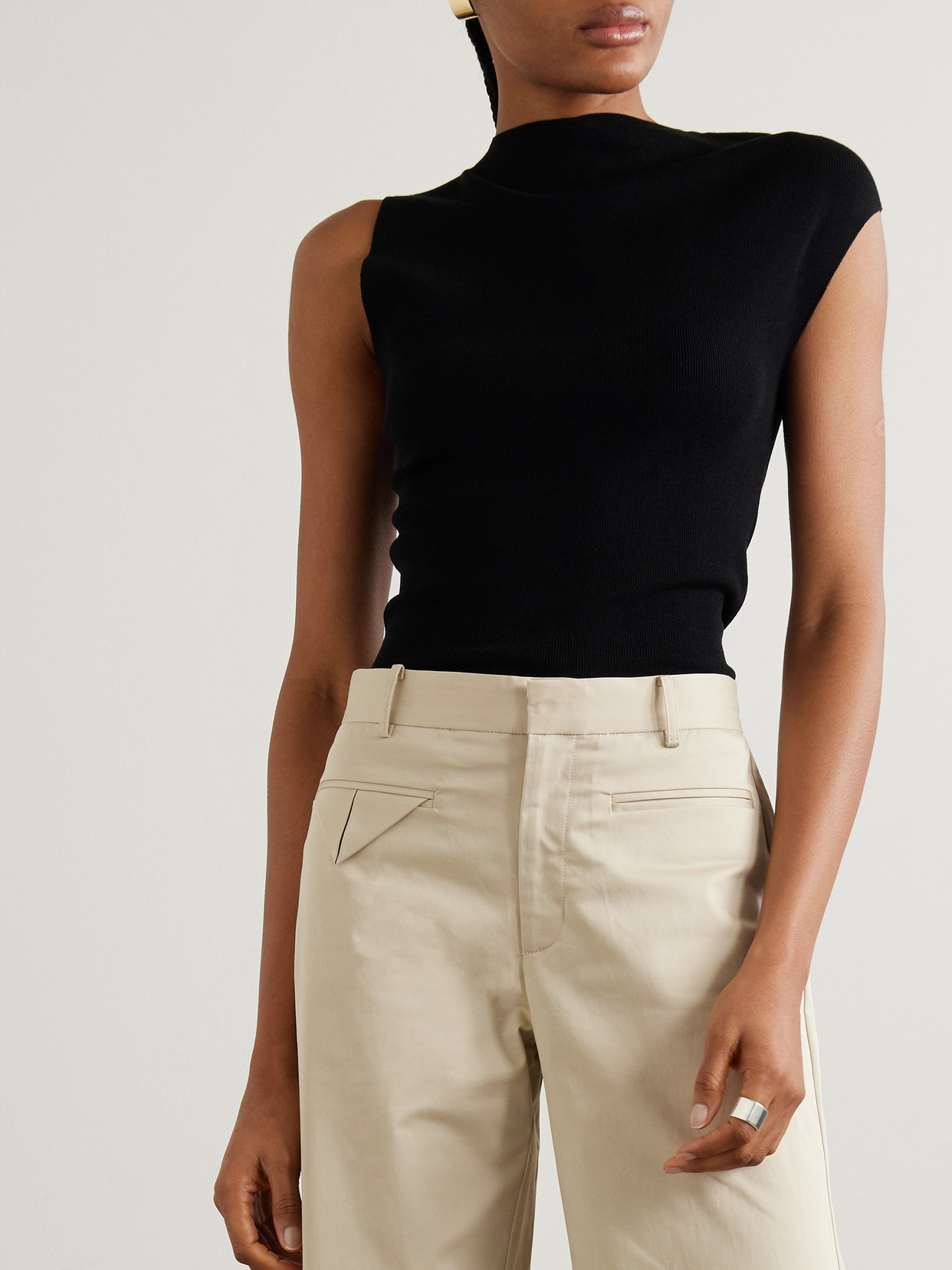 St Agni Asymmetric Ribbed-knit Top In Black
