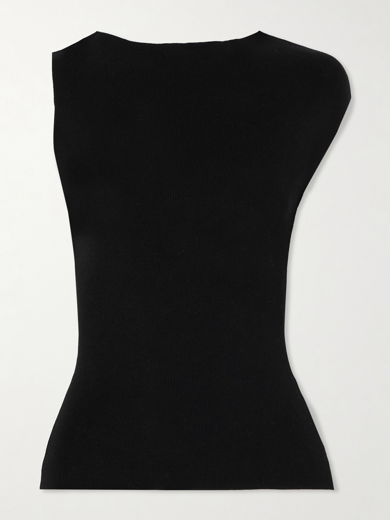 St Agni Asymmetric Ribbed-knit Top In Black