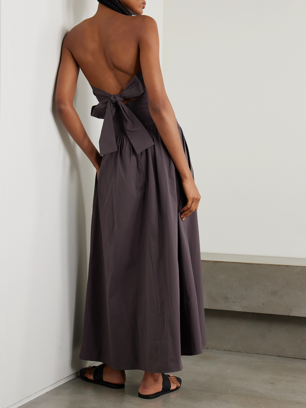 St Agni Tie-back Drop-waist Cotton-nylon Maxi Dress In Purple