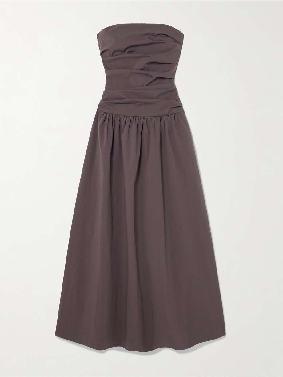 strapless tie-back crinkled cotton-blend maxi dress