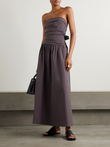 St. Agni Strapless tie-back crinkled cotton-blend maxi dress