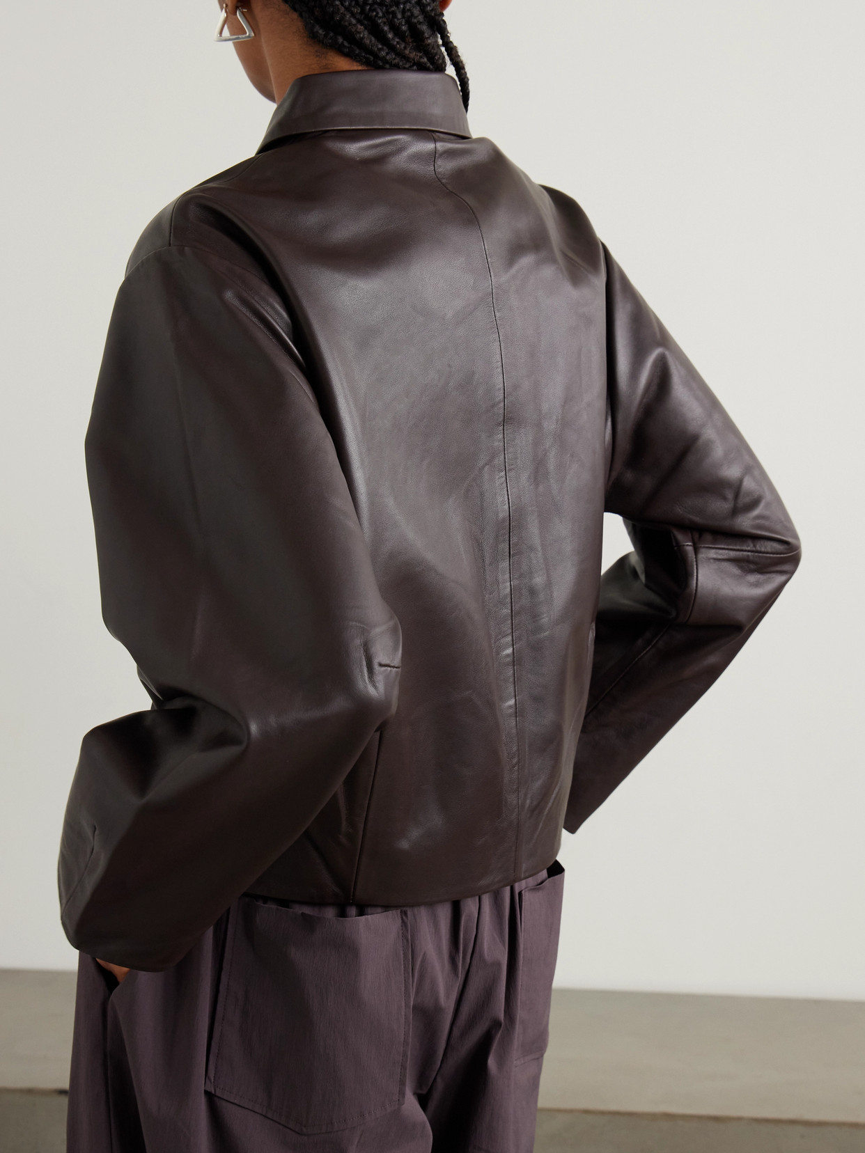St Agni Cocoon Leather Utility Jacket In Brown