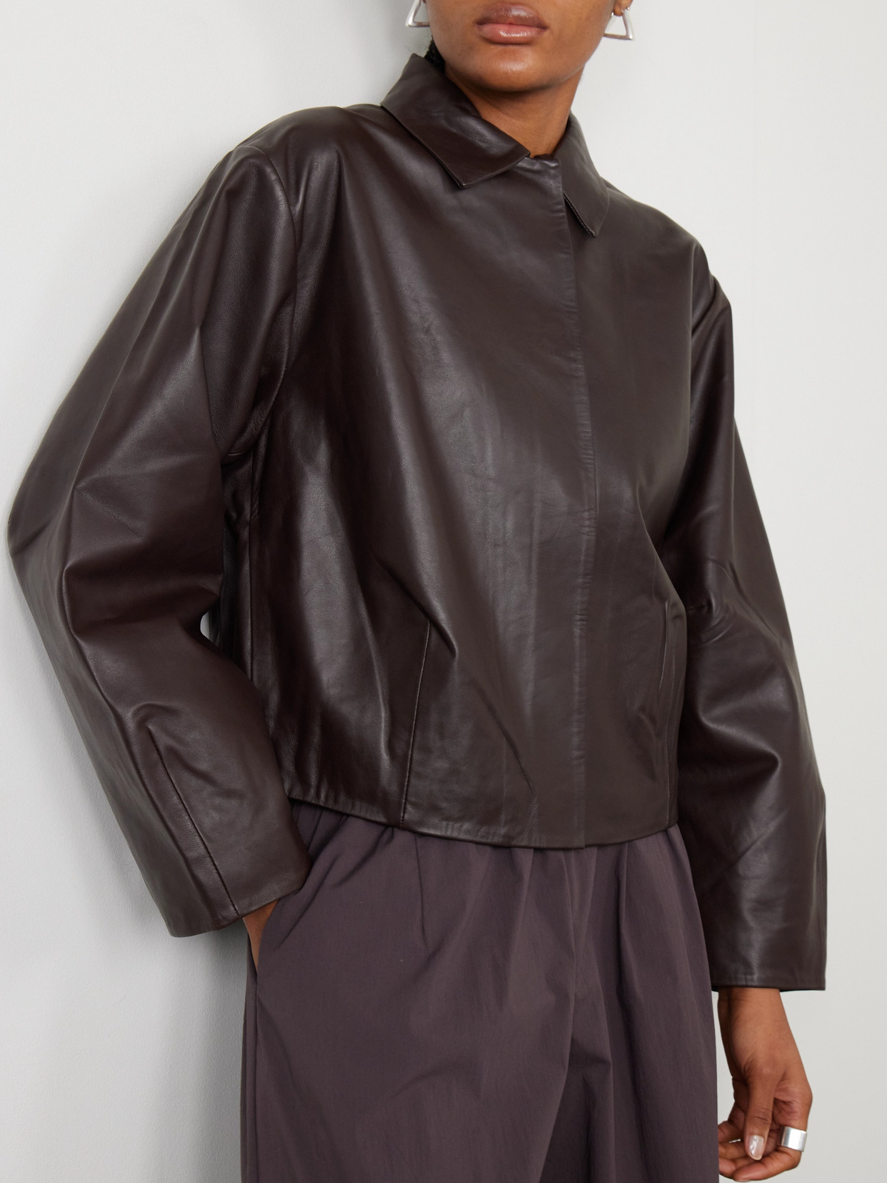 St Agni Cocoon Leather Utility Jacket In Brown