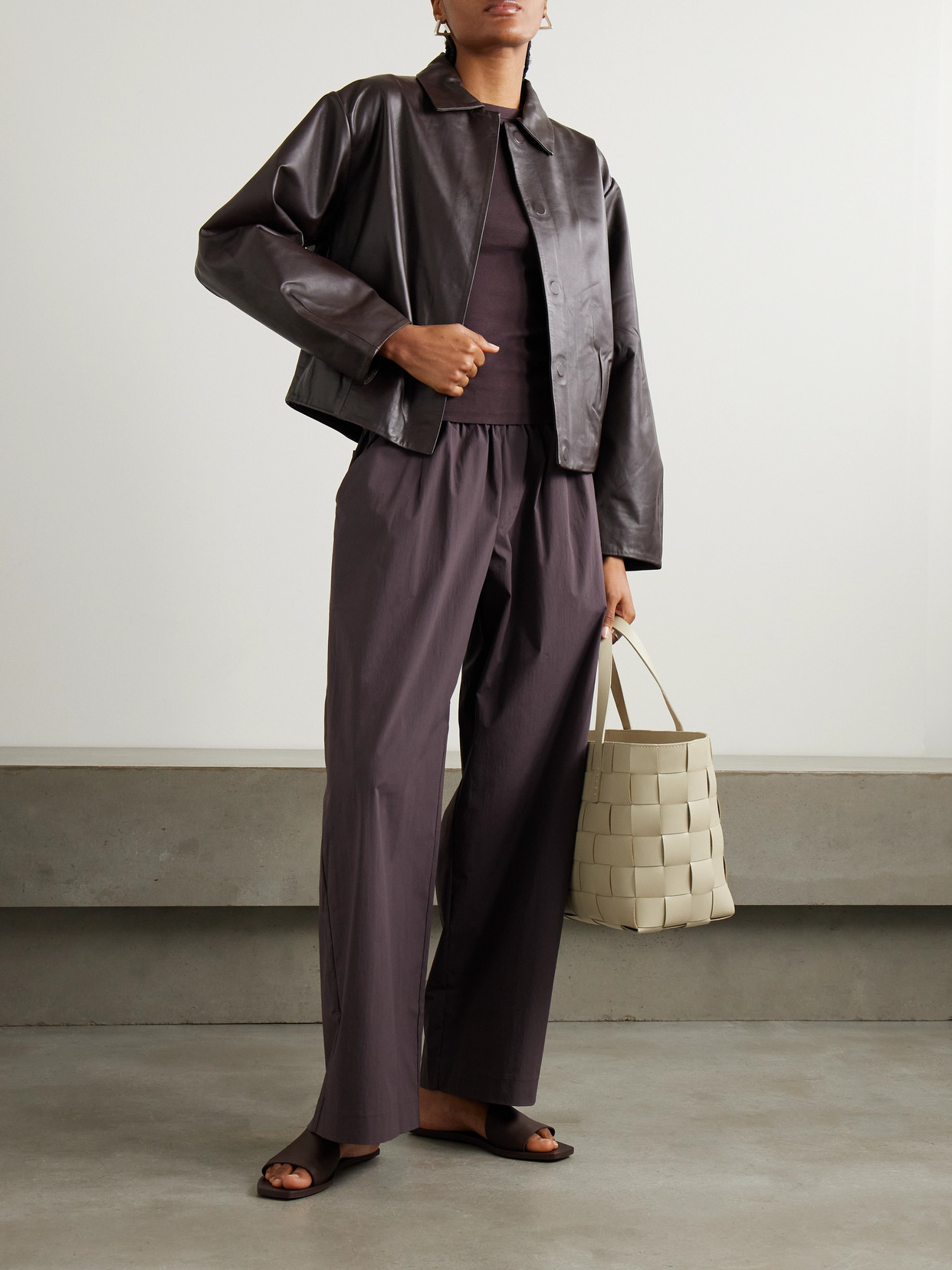 St Agni Cocoon Leather Utility Jacket In Brown