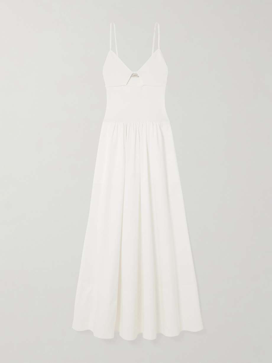 cutout stretch-knit and cotton-poplin maxi dress