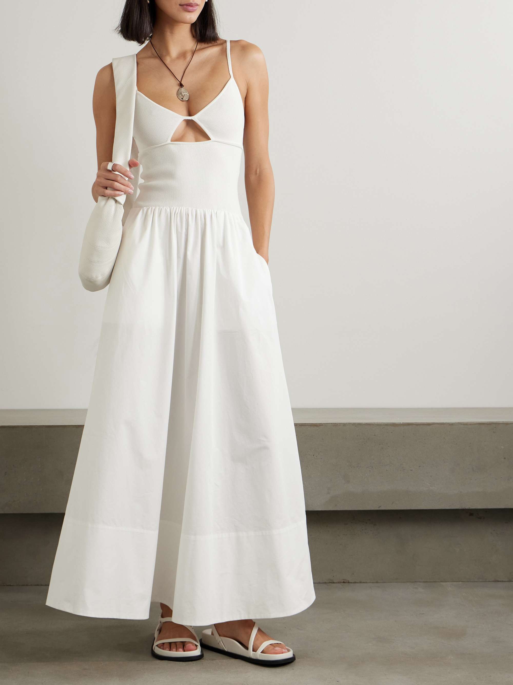 Cutout stretch knit and cotton poplin maxi dress white xx small