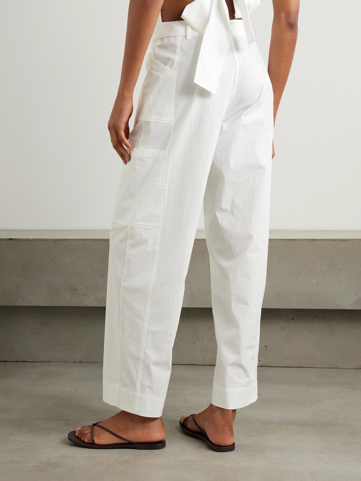 St Agni Utility Belted Cotton-blend Wide-leg Pants In Off-white