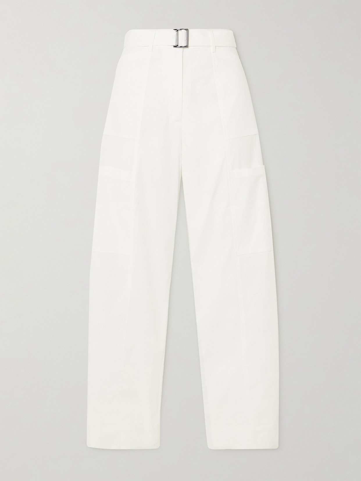 St Agni Utility Belted Cotton-blend Wide-leg Pants In Off-white