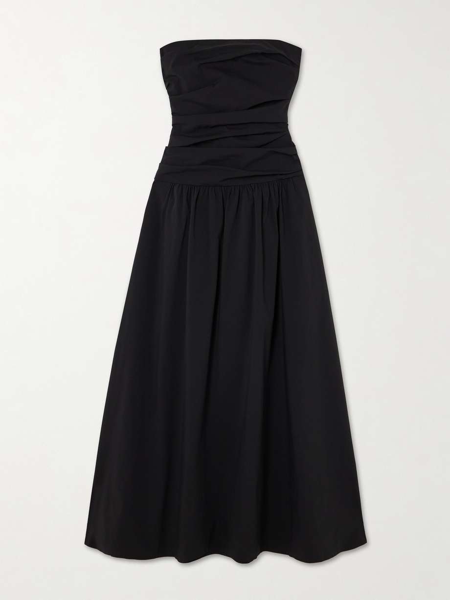 strapless tie-back crinkled cotton-blend maxi dress