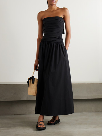 St. Agni Strapless tie-back crinkled cotton-blend maxi dress