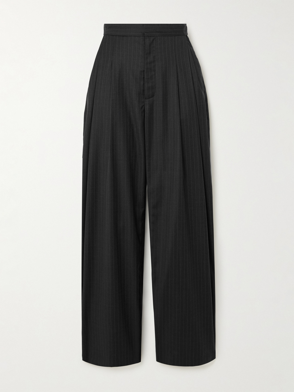 St Agni Adjust Pleated Pinstriped Wool-blend Wide-leg Pants In Black