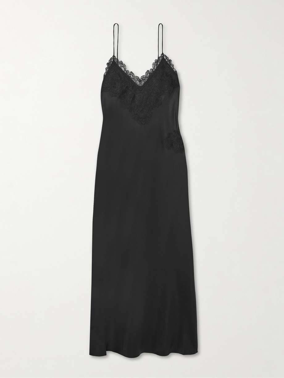 lace-trimmed silk-twill maxi dress