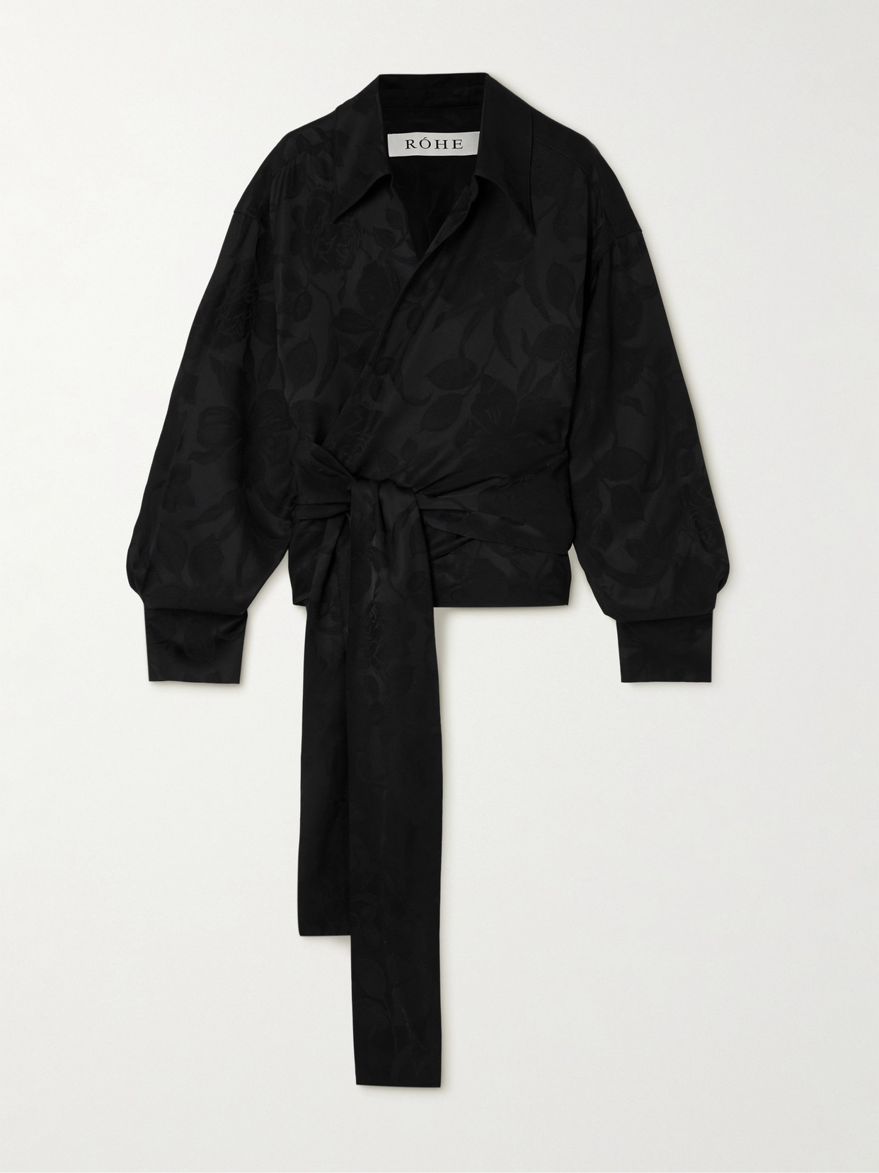 Rohe Floral Satin-jacquard Wrap Shirt In Black