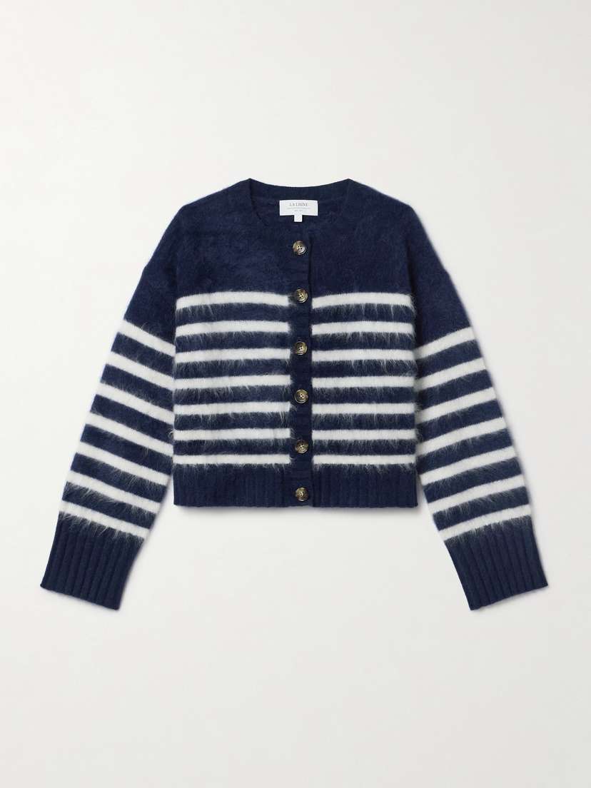 La Ligne Striped Brushed-cashmere Cardigan
