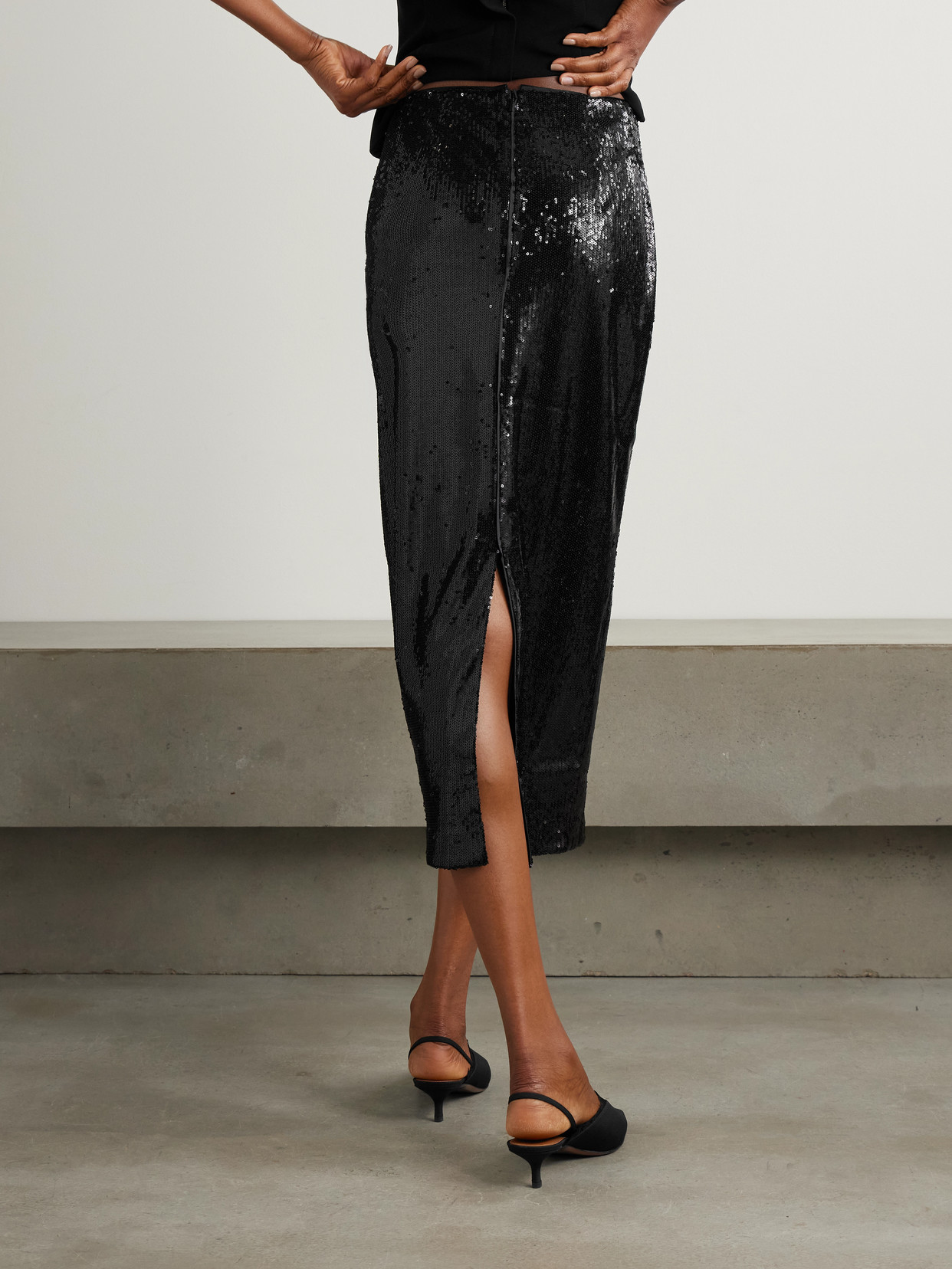 La Ligne Oona Sequined Chiffon Midi Skirt In Black
