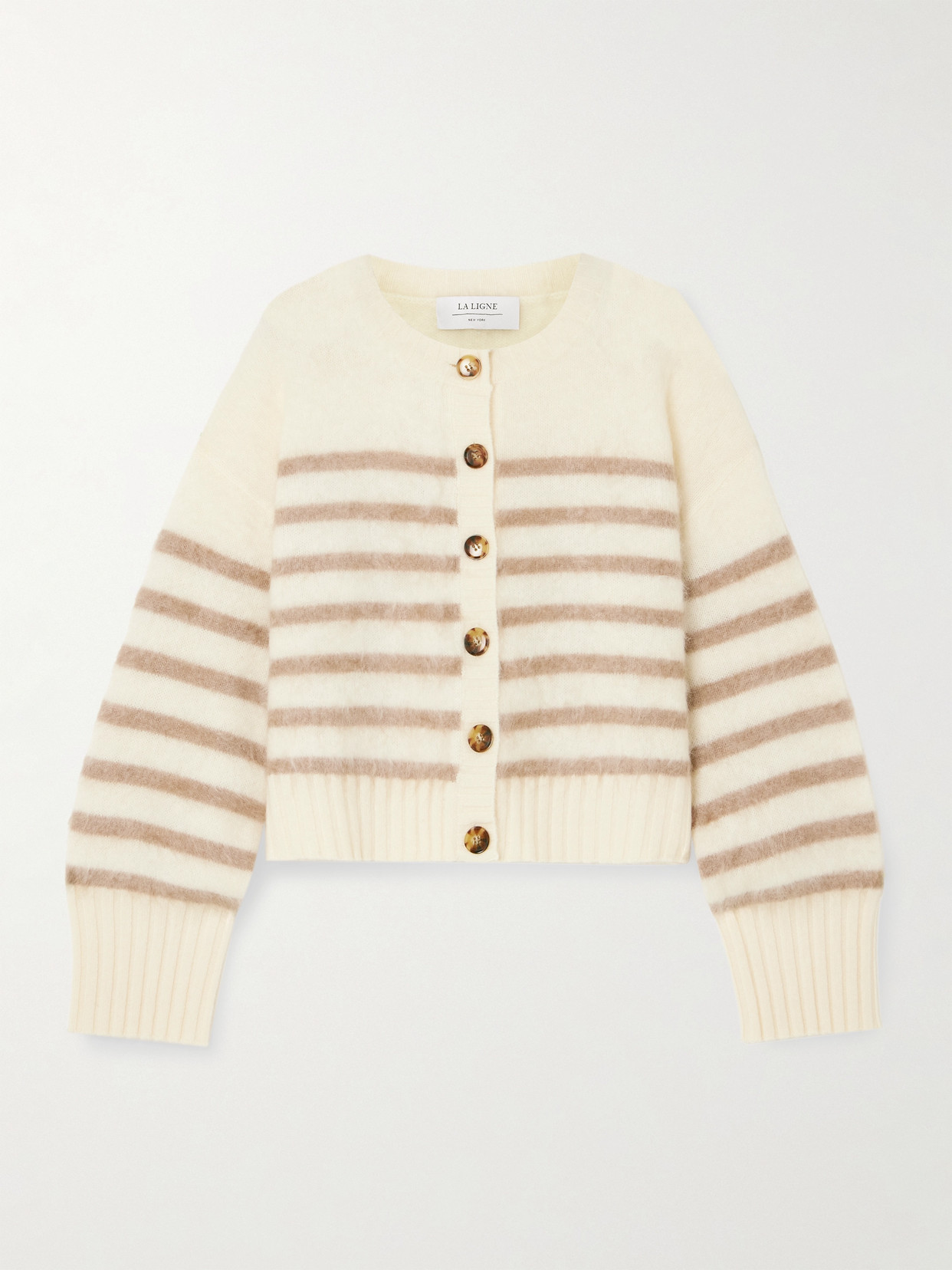 La Ligne Striped Brushed Cashmere Cardigan In Cream
