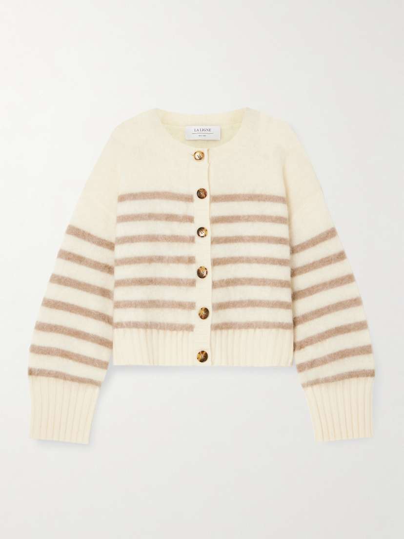 La Ligne Striped Brushed-cashmere Cardigan