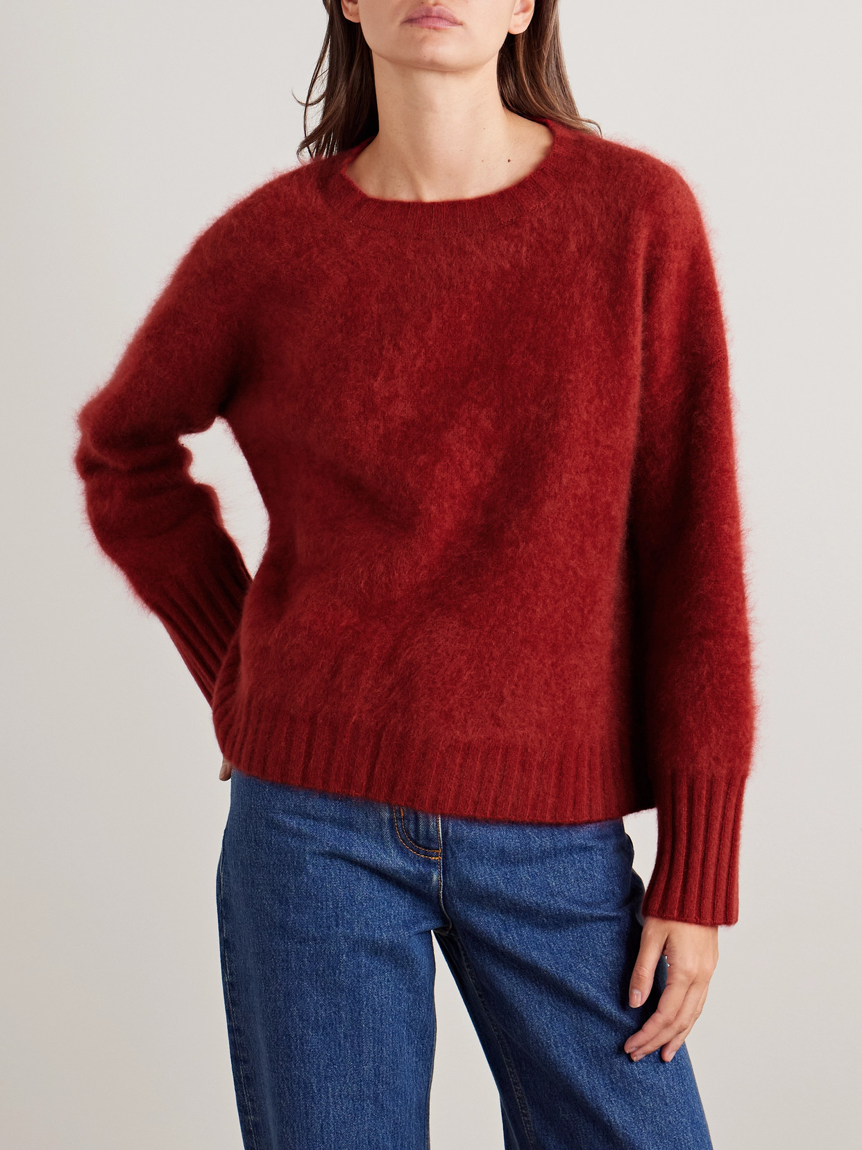 La Ligne Brushed-cashmere Sweater In Burgundy